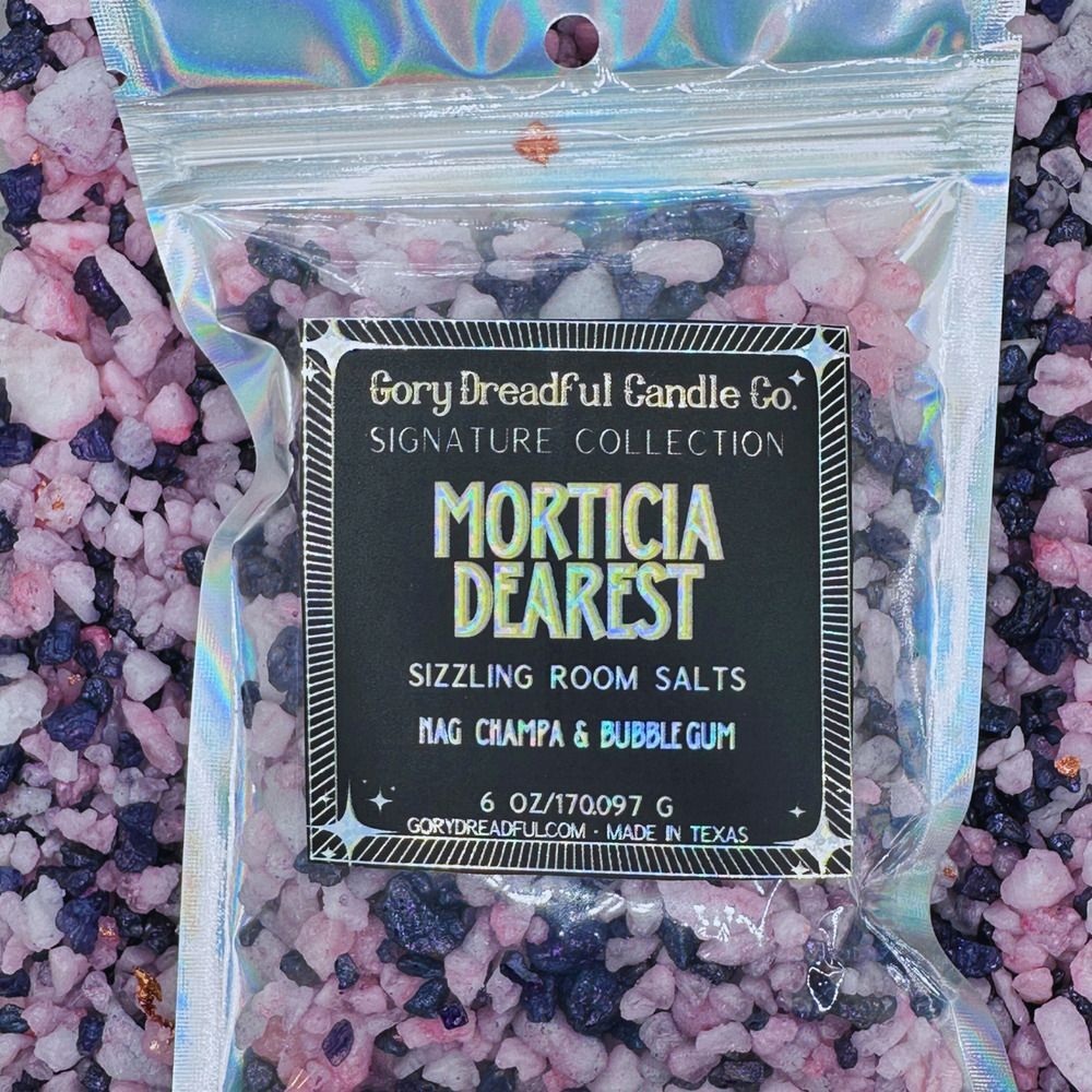 Morticia Dearest Sizzling Room Salt Crystal Potpourri: Nag Champa & Bubblegum